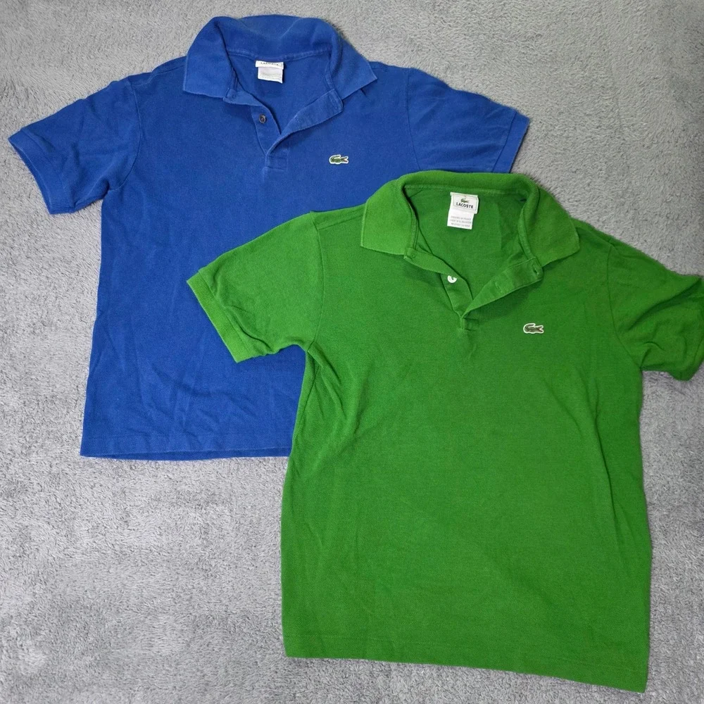 Lacoste Boys 14 Polo Shirt Bundle Green Blue Cotton Pique Short Sleeve Logo 2pk